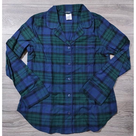 Lands' End Other - Lands End Pajama Top Womens Small 6-8 Blue Green Flannel Plaid Button Up Shirt